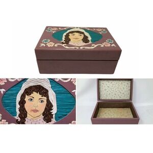 Vintage Artist Patty Sneed Hand Made Carved Wood Trinket Box Girl